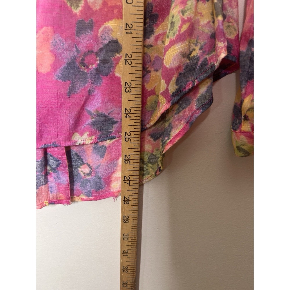 Zac & Rachel Womens Pink Floral Roll Tab Sleeve Button Up Blouse Gauze Top Small - Picture 7 of 8